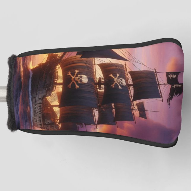 Pirate ship at sunrise/sunset  golf head cover (Front)
