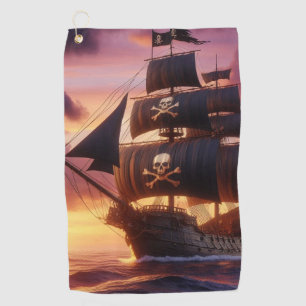 Pirate ship at sunrise/sunset golf towel