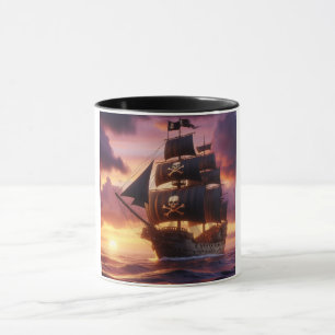 Pirate ship at sunrise/sunset mug