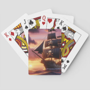 Pirate ship at sunrise/sunset playing cards