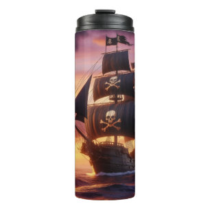 Pirate ship at sunrise/sunset thermal tumbler