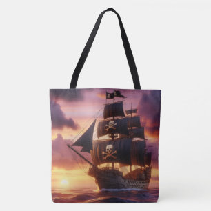 Pirate ship at sunrise/sunset  tote bag