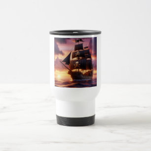 Pirate ship at sunrise/sunset  travel mug