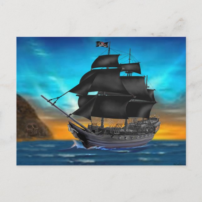 PIRATE SHIP AT SUNSET POSTCARD (Front)