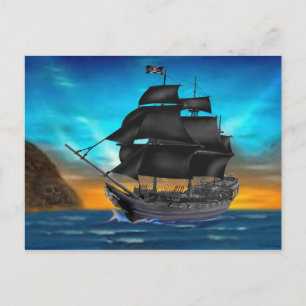 PIRATE SHIP AT SUNSET POSTCARD