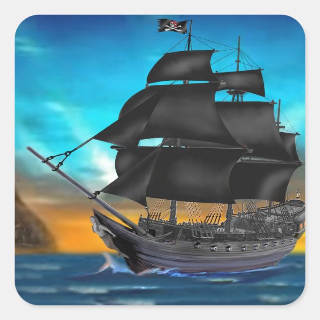 PIRATE SHIP AT SUNSET SQUARE STICKER (Front)