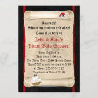 Pirate Ship Baby Shower Invitations - Red Skull