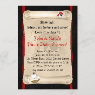 Pirate Ship Baby Shower Invitations - Red Skull