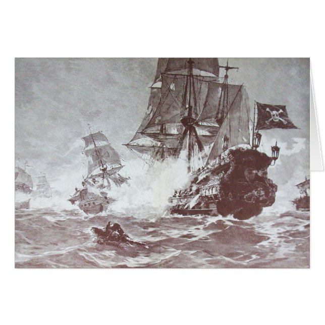 PIRATE SHIP BATTLE / ANTIQUE PIRATES TREASURE MAPS (Front Horizontal)