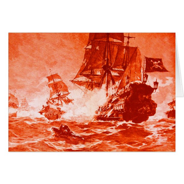 PIRATE SHIP BATTLE / ANTIQUE PIRATES TREASURE MAPS (Front Horizontal)