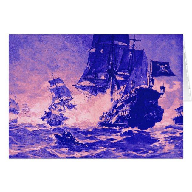 PIRATE SHIP BATTLE / ANTIQUE PIRATES TREASURE MAPS (Front Horizontal)