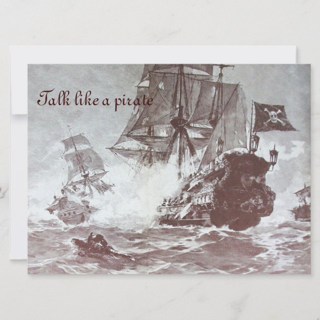 PIRATE SHIP BATTLE / ANTIQUE PIRATES TREASURE MAPS ANNOUNCEMENT (Front)