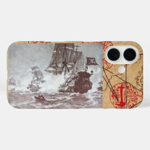 PIRATE SHIP BATTLE / ANTIQUE PIRATES TREASURE MAPS iPhone 16 CASE