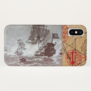 PIRATE SHIP BATTLE / ANTIQUE PIRATES TREASURE MAPS iPhone X CASE