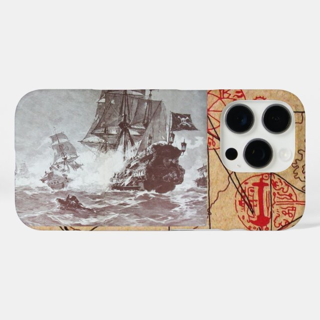 PIRATE SHIP BATTLE / ANTIQUE PIRATES TREASURE MAPS Case-Mate iPhone CASE (Back (Horizontal))