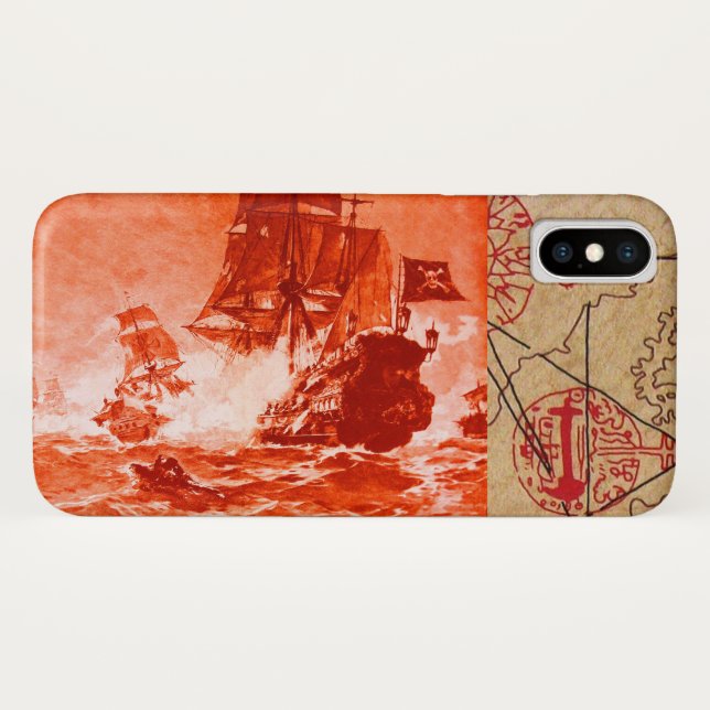 PIRATE SHIP BATTLE / ANTIQUE PIRATES TREASURE MAPS Case-Mate iPhone CASE (Back (Horizontal))