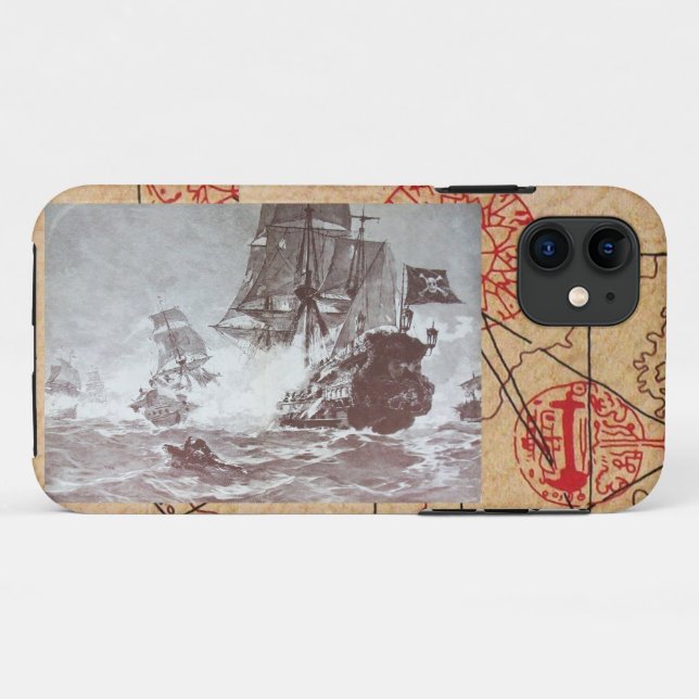 PIRATE SHIP BATTLE / ANTIQUE PIRATES TREASURE MAPS Case-Mate iPhone CASE (Back (Horizontal))