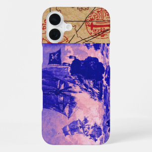 PIRATE SHIP BATTLE / ANTIQUE PIRATES TREASURE MAPS iPhone 16 PLUS CASE