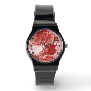 PIRATE SHIP BATTLE Antique Red White Nautical Watch