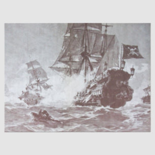 PIRATE SHIP BATTLE Black White Grey Hues Tissue Paper