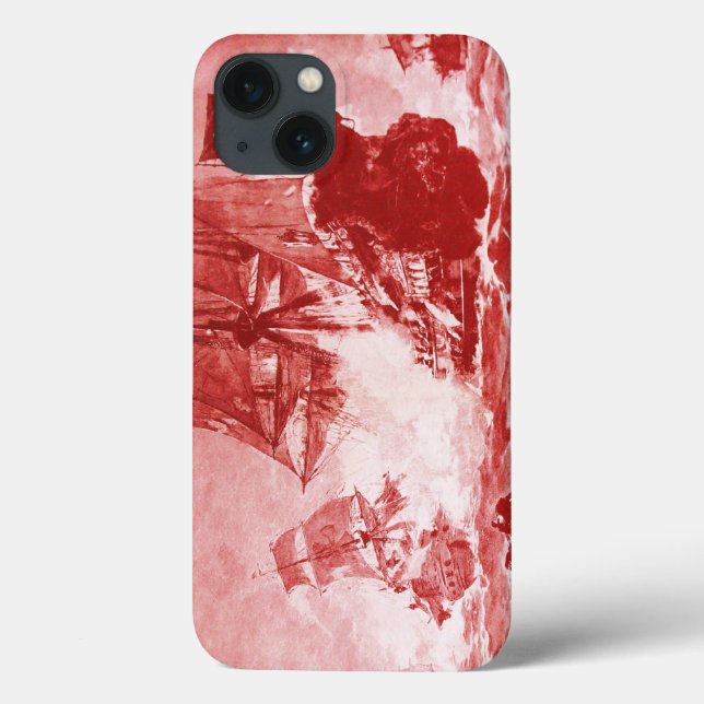 PIRATE SHIP BATTLE IN  ANTIQUE RED Case-Mate iPhone CASE (Back)