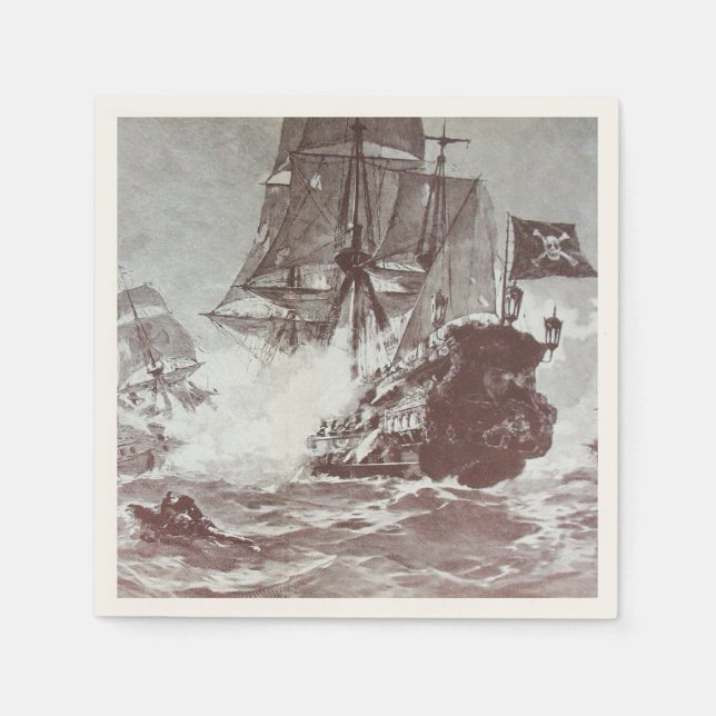 PIRATE SHIP BATTLE IN black Napkin (Front)