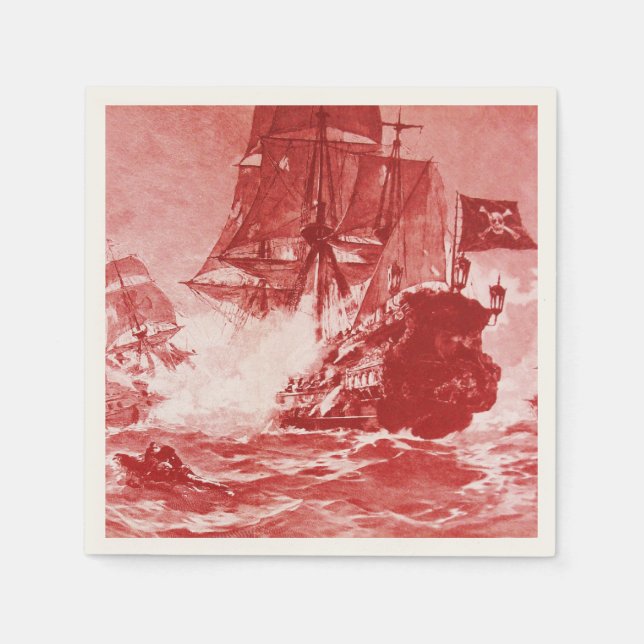 PIRATE SHIP BATTLE IN purple Napkin (Front)