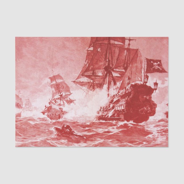 PIRATE SHIP BATTLE IN purple Tissue Paper (Front)