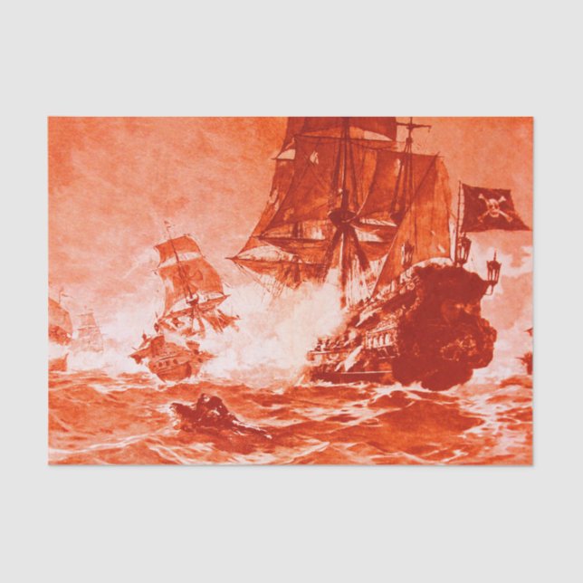 PIRATE SHIP BATTLE IN red Tissue Paper (Front)