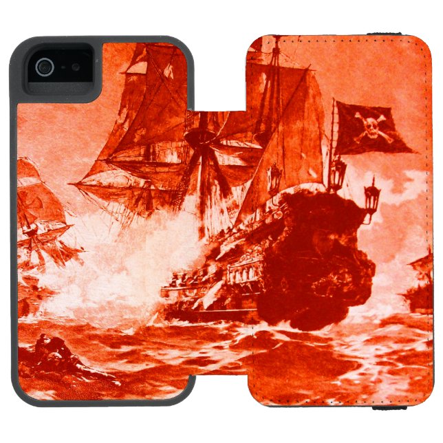 PIRATE SHIP BATTLE IN red white Incipio iPhone Wallet Case (Folio Open)