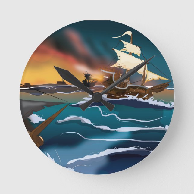 Pirate Ship Battle! Round Clock (Front)