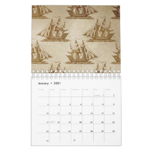 Pirate Ship Beige Colour Old Style Nautical Calendar