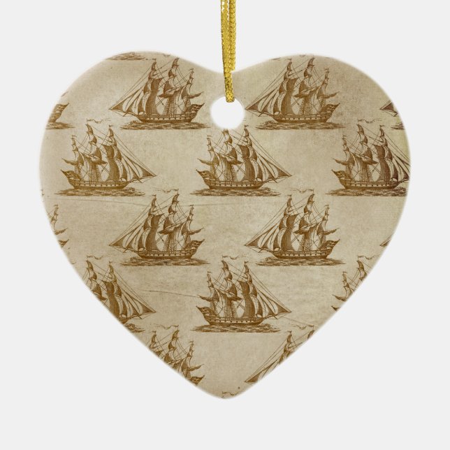 Pirate Ship Beige Colour Old Style Nautical Ceramic Tree Decoration (Front)