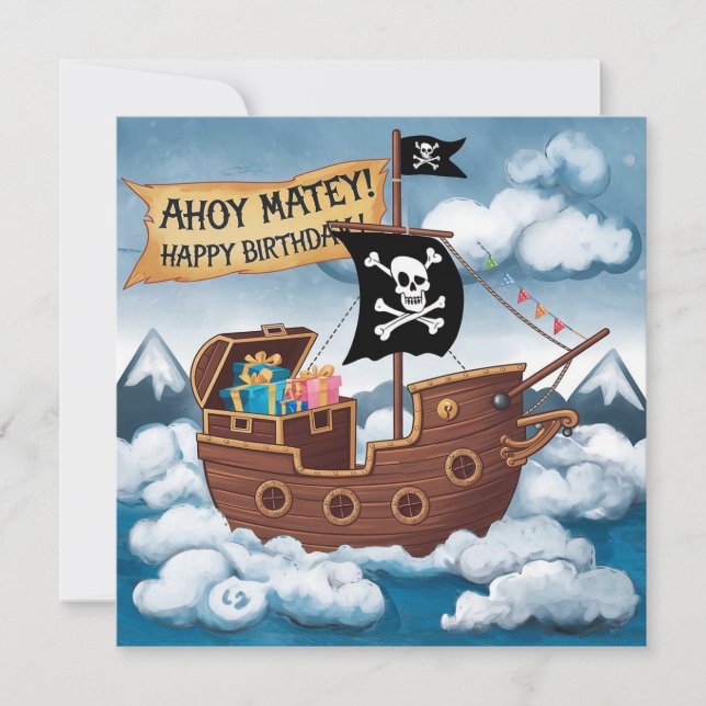 Pirate Ship Birthday Card - Ahoy Matey! (Front)
