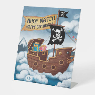 Pirate Ship Birthday Card - Ahoy Matey! Pedestal Sign
