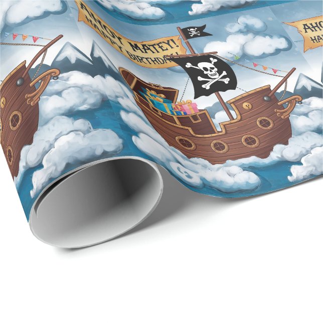 Pirate Ship Birthday Card - Ahoy Matey! Wrapping Paper (Roll Corner)