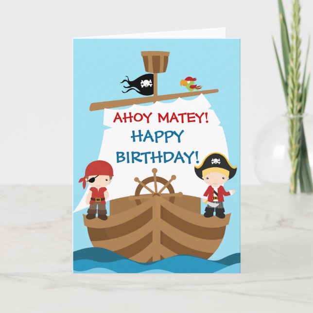 Pirate Ship Birthday greeting Card (Front)