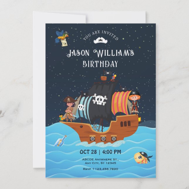 Pirate Ship birthday Invitation (Front)