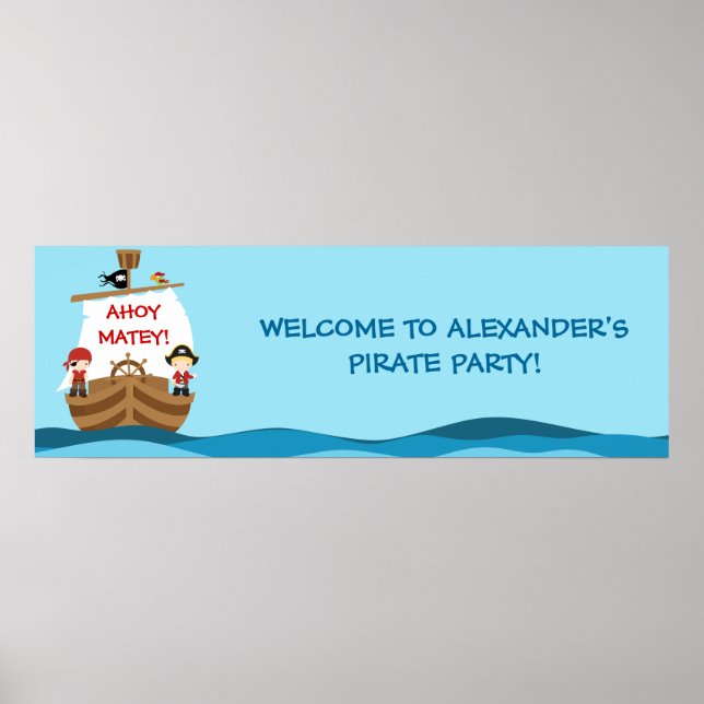 Pirate Ship Birthday Party Banner Poster (Front)