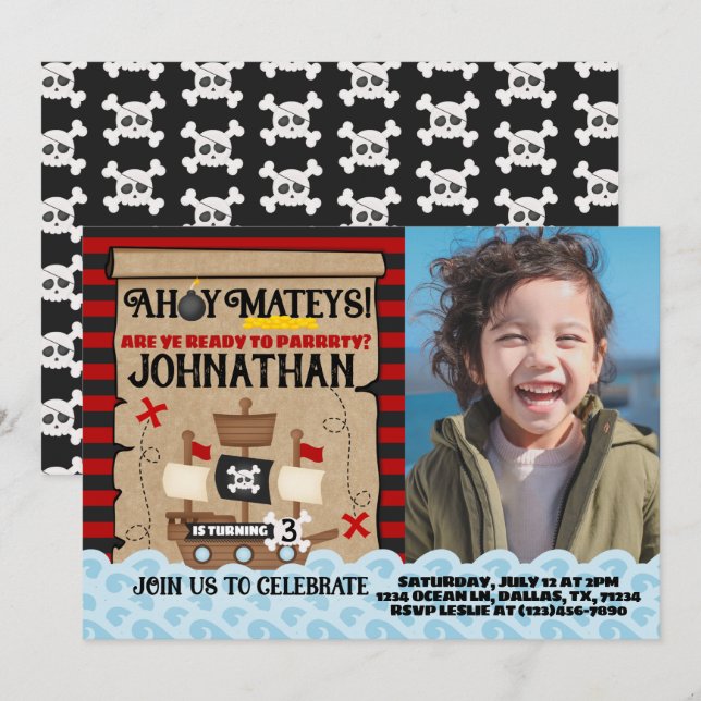 Pirate Ship Birthday Party Invitation Invite (Front/Back)