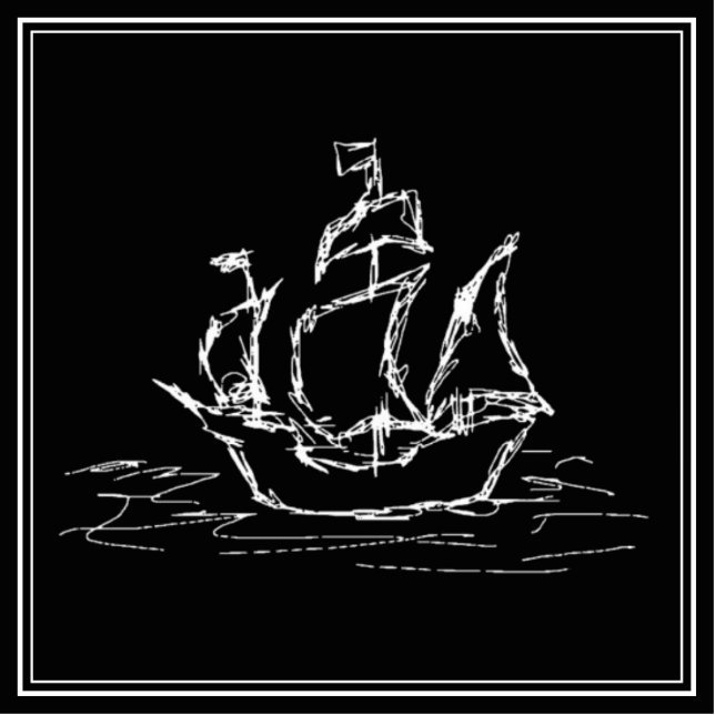 Pirate Ship. Black and White Galleon. Standing Photo Sculpture (Front)