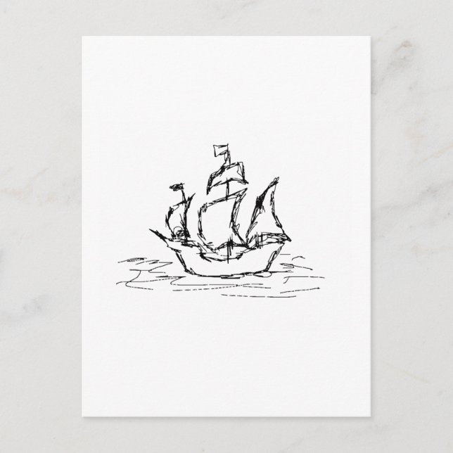 Pirate Ship. Black and White. Postcard (Front)
