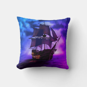 Pirate Ship blue and purple pillow nautical sea 