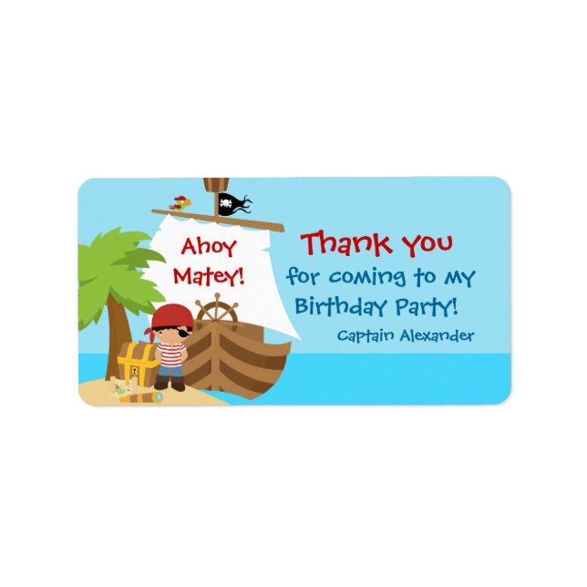 Pirate Ship Boy Birthday Favour Tag Label (Front)