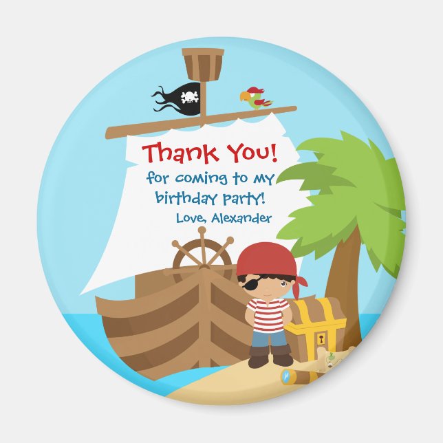 Pirate Ship Boy Birthday Party Thank You Magnet (Front)