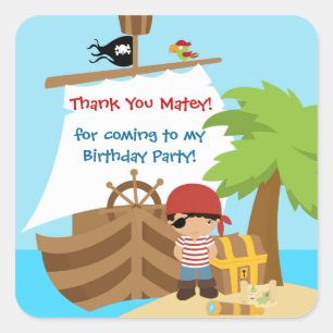 Pirate Ship Boy Birthday Thank You Sticker