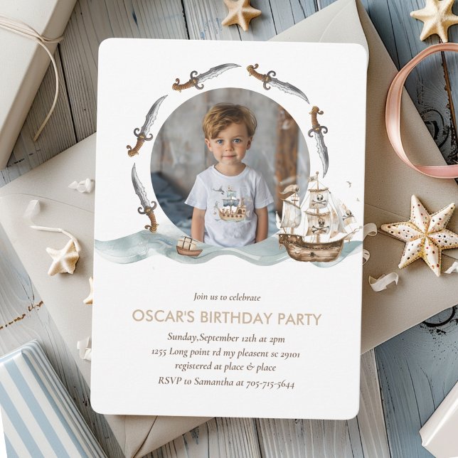 Pirate Ship Brown Nautical Theme Birthday Invitation (Creator Uploaded)