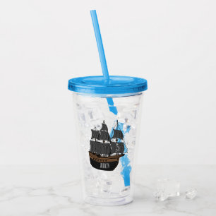 Pirate ship cartoon illustration  acrylic tumbler