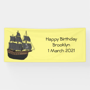 Pirate ship cartoon illustration banner