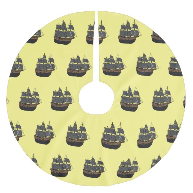 Pirate ship cartoon illustration  brushed polyester tree skirt (Front)